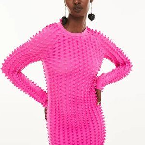 H&M Innovation Collection XS S Knit Mini Dress Spikes Pink Open Back
